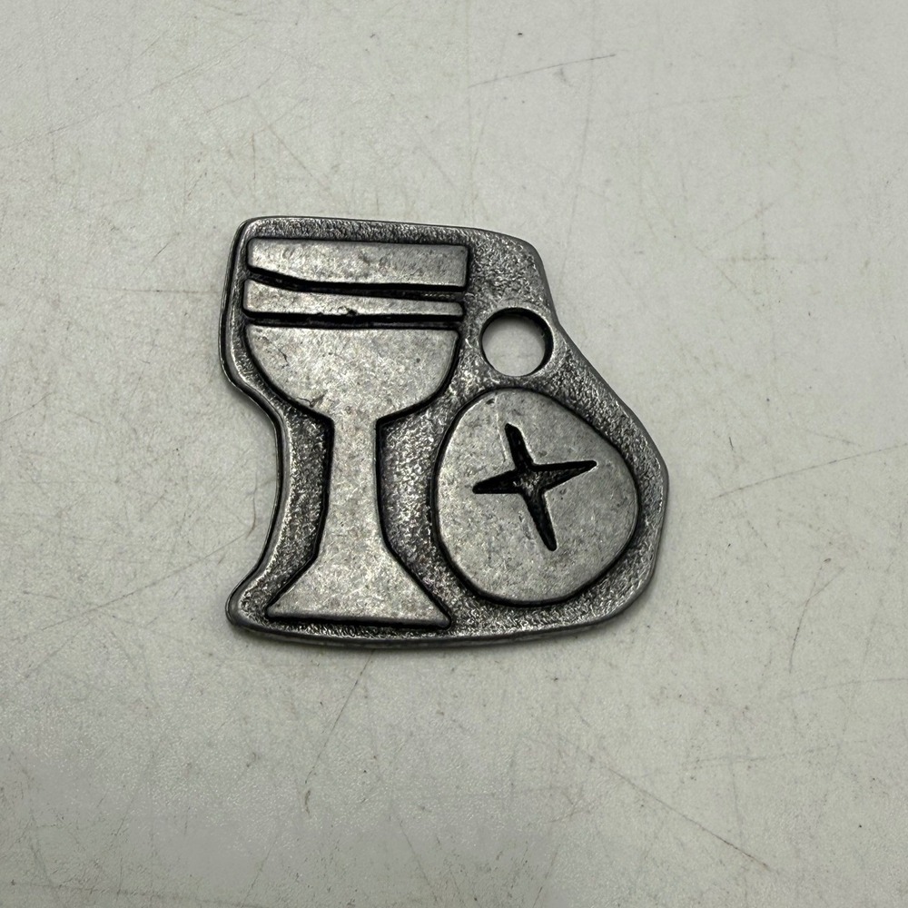 Vintage Lent Religious Medal Chalice Host Cross Silver Tone Scripture Charm